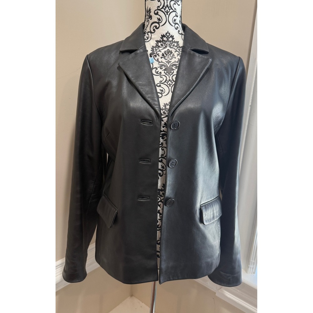 Margaret Godfrey Womens Black Genuine Leather Blazer Jacket Size M 9940